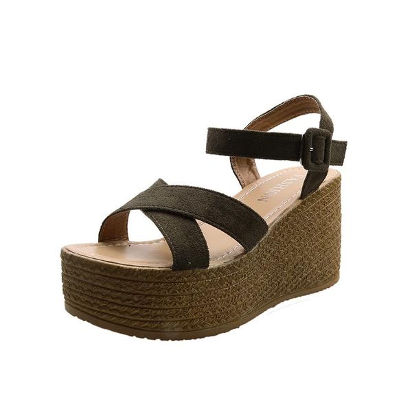 Sandalias Summer de tacón alto Summer 2022 zapatos romanos de suela gruesa Pastel de esponja de playa Super Fire Wedge con boda nupcial