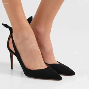 Sandales talons hauts en daim noir cuir pointu côté côté creux de design bowknot marque fée fée élégante stiletto pa 7f3