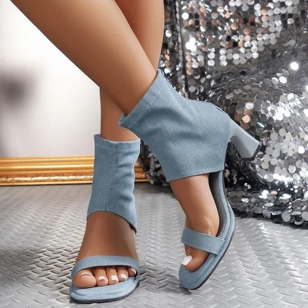 Sandales à talons hauts pour femmes, chaussures de Cowboy sexy et épaisses à bout ouvert, bottes Cool, escarpins à la mode, été 2024