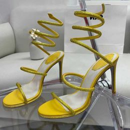 Sandalen hoge hakken kleding schoenen sandaal luxe ontwerper kristallen enkelriem kronkelende 10 mm vervolgens modieuze stiletto hiel voor dames rene caovilla size3h