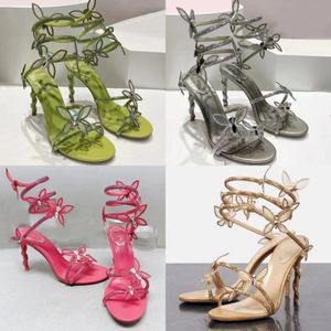 Sandalen Hoge Hakken Geklede Schoenen Sandaal Luxe Ontwerper Kristal Enkelbandje Kronkelend 10Mm Modieuze Naaldhak Voor Dames Rene Caovilla 35---43Size