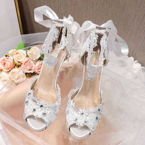 Sandales Talons Hauts Chaussures Femmes Sandales Designer Stiletto Strass De Blanc Mince Robe D'été Soie Ceinture Dames Pompage 220121