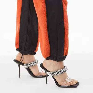 Sandalen hoge hakken slippers luxe strass square teen outdoor dia's merkontwerper mode schoenen transparante riem 220406