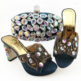 Sandalias de alta calidad D.Blue Zapatos de vestir de mujer con gran decoración de cristal colorida Bombas africanas Partido Bolso Set QSL007 Tacón 9 cm