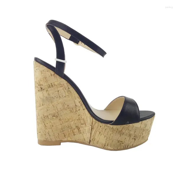 Sandalias de cuña de madera de alta calidad, tacones de plataforma, moda para mujer, punta abierta, hebilla de tobillo, correa, zapatos novedosos para fiesta de verano