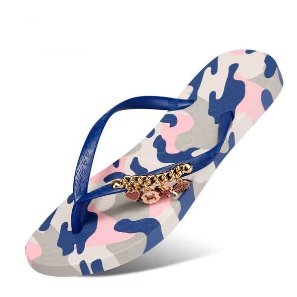 Sandalias Chanclas estampadas calientes Ropa de mujer Sandalias de tendencia de marca en verano Zapatillas de playa antideslizantes de gama alta Zapatos planos suaves para el hogar 230417