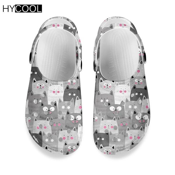 Sandales Hycool Sandales Clogs for Women 2021 Kawaii Cartoon Cat Cat Été Slip on Breathable Wading Slipper Beach Clogs Sandalias Mujer