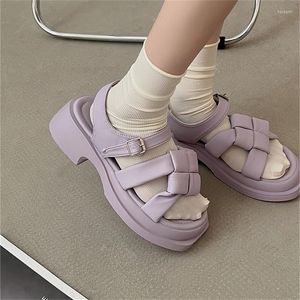 Sandals Ins Brand Purple Summer Beach Women Designer Dikke hakken schoenen Casual vrouw Non-slip dikke dames 2023