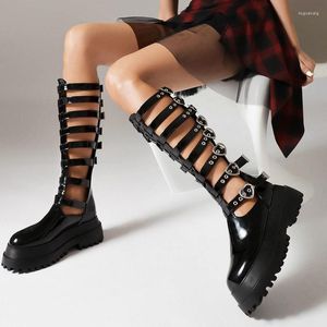 Sandalen ipveum dames platform gladiator zwarte punk jurk schoenen zomer holle riem gothic knie high laarzen