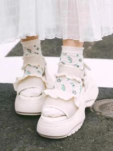 Sandales japonaises Preppy Style Lolita en dentelle pour femmes, chaussures à plateforme, bande magique féerique, Zapatos Mujer, été 2024