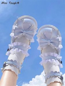 Sandalen Japanse kawaii zoete sandalen vrouwen boog lolita stijl chic mary janes schoenen ontwerpen ronde teen schattige casual schoenen zomer 230225