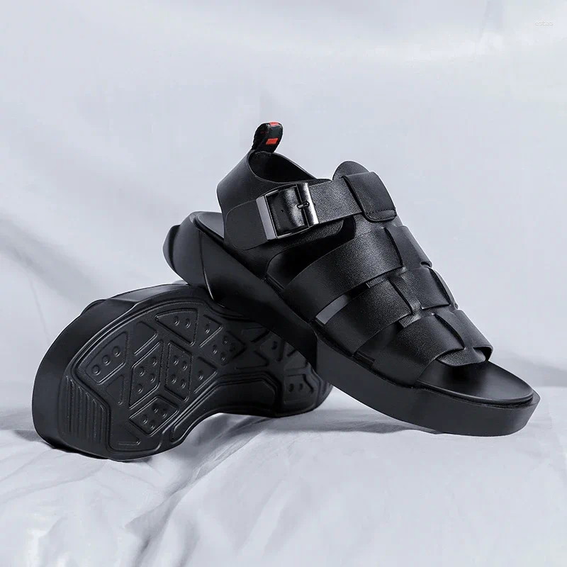 Sandals JINXUAN Summer Men's Rome Gladiator Calfskin Leather Open Toe T-bar Strap Hook Loop Shoes Handmade Beach