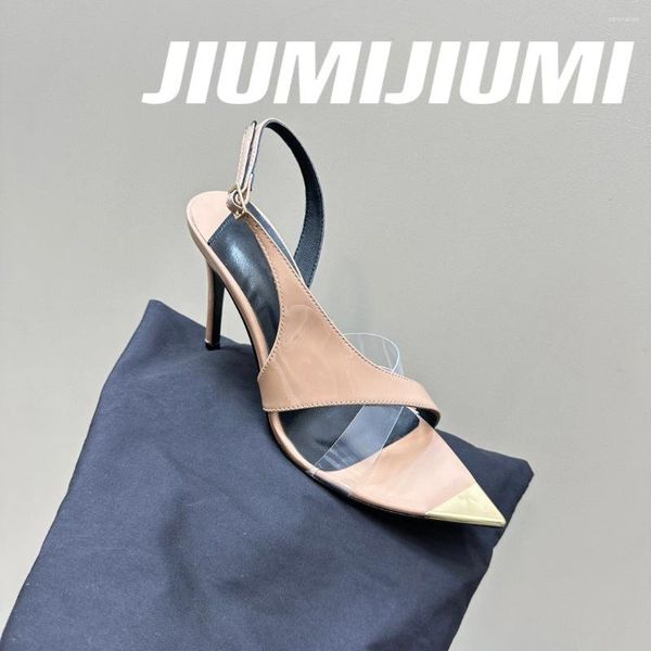 Sandales Jiumijiumi est faite à la main en cuir authentique pointé talon haut talon femme stiletto dames night club 2024 zapatos de mujer