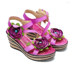 Sandalen Johnature 595 2024 Vintage bloem comfortabele zomers wiggen Echt lederen handgemaakte etnische stijl vrouwelijke schoenen