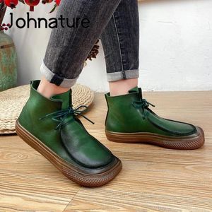 Sandalias JOHOTRA BOTAS DE MUJERES DE MUJERES GENUINOS CLACEUP ZAPATOS 2022 Nuevo otoño de invierno Flat con conciso de ocio Damas hechas