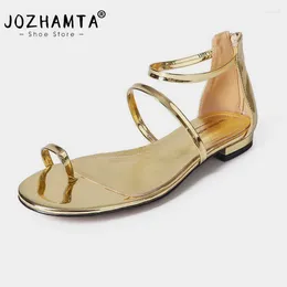 Sandals Jozhamta Taille 34-40 Femmes Flats Real En cuir Stracts Chunky Low Talons Summer Flip Flops Casual Daily Beach Robe