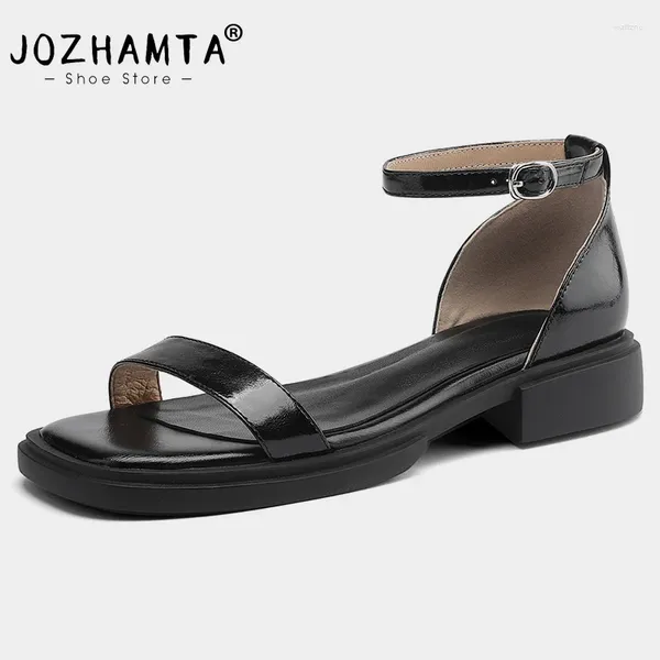 Sandals Jozhamta Taille 34-42 Femmes Flat Real Cuir Low Heels Summer Shoes femme 2024 Fashion Retro Office décontracté Lady Sandalias