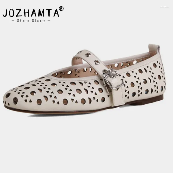 Sandals Jozhamta taille 34-43 femmes chaussures de plats décontractés cuto en cuir talons bas 2024 Boucle printanière