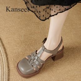 Sandales Kanseet Femmes Sandales Généreaux Chaussures en cuir 2023 Été Nouveau gladiateur sandale robe faite à la main