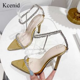 Sandales Kcenid femmes sandales diamant cristal talons sandales brillantes femmes 2023 chaussures de mode argent or Sexy femmes bout ouvert pompes Z0224