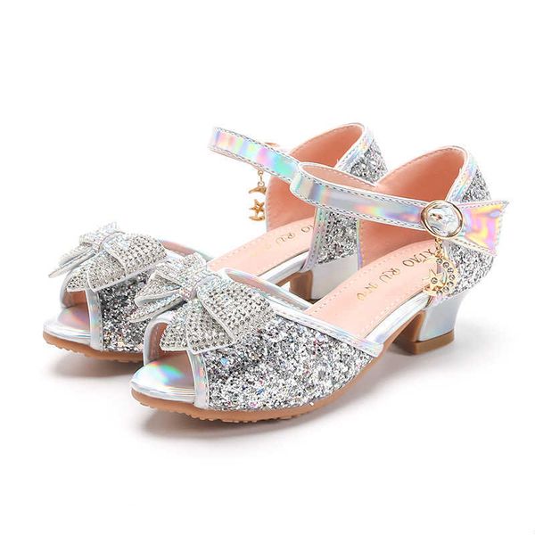 Sandales enfants fille talon bas princesse sandales enfants Bling paillettes peep toe chaussures de danse belle balle de fête sandales 2021 nouvelles chaussures Z0225