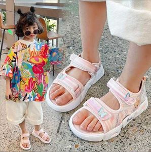 Sandales plates à strass pour filles, chaussures d'été en cuir, à bout ouvert, avec perles, pour la plage, nouvelle collection