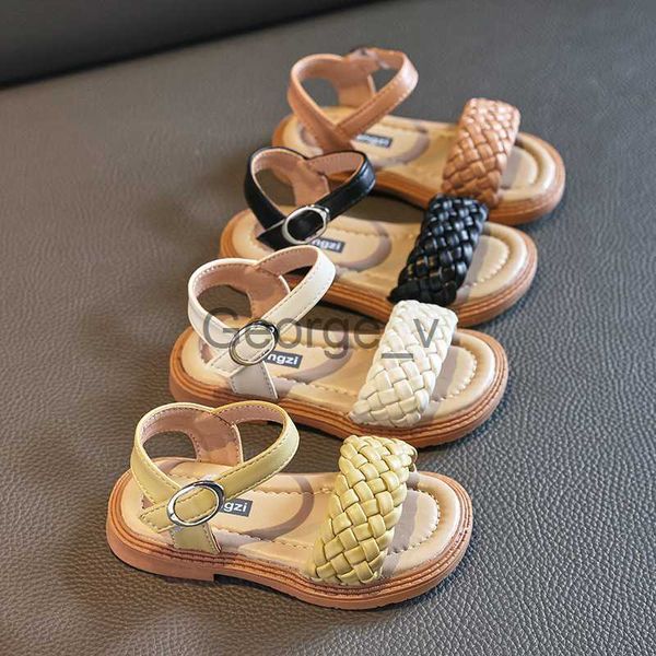 Sandalias Niños Verano Estudiante Pisos Niñas Moda Sandalias de playa Vestido de princesa Tejido de fiesta Suela blanda Niña de la escuela Zapatos romanos G02194 J230703