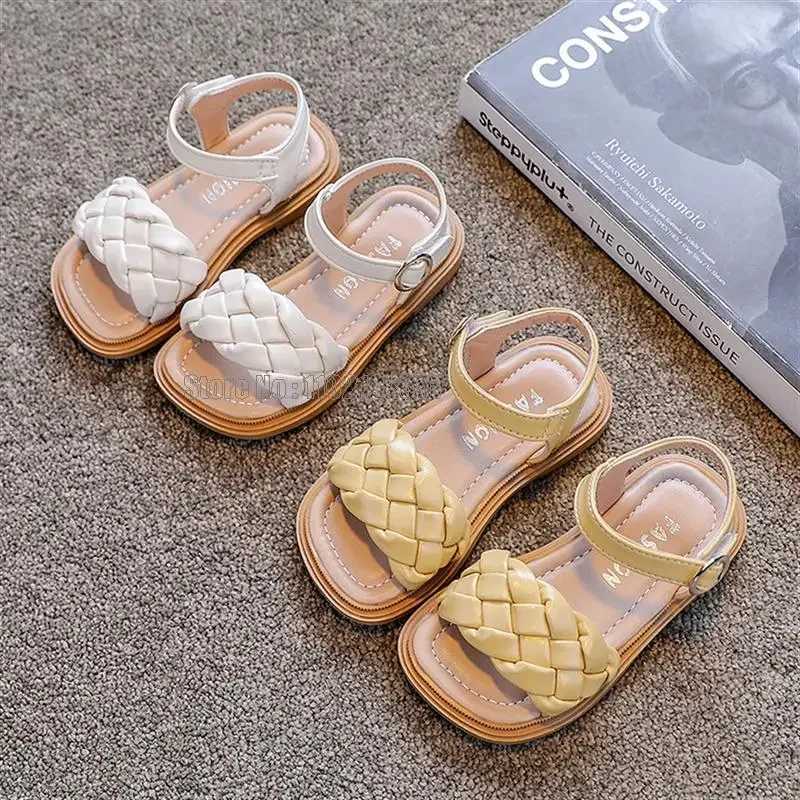 Sandals Kids Summer Toddler Flats Little Girls Fashion Beach Sandals Princess Dress Party Weave Soft Sole Baby Toddler Shoes Y2405159Z6S