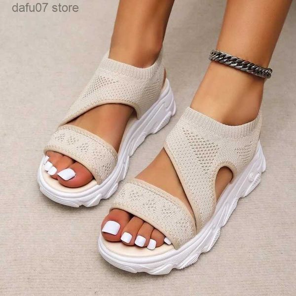 Sandalias tejidas para mujer, zapatos Beige a la moda, Sandalias informales de verano con plataforma cómoda, Sandalias vulcanizadas para H2435