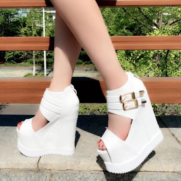 Sandalias Zapatos de mujer coreanos Boca de pescado Cuña de verano Plataforma femenina Tacón alto 15 cm Moda Open Toe Ladies