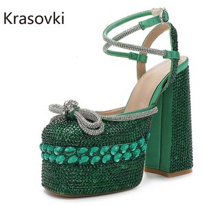 Sandales Krasovki 14Cm Synthétique D'été Sexy Sandle Plus La Taille Bling Femmes Pole Dancing Gladiateur Boucle Gothique Femmes Wedge Fahion Chaussures 230713