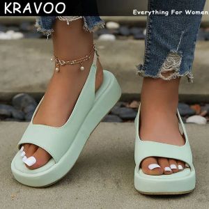 Sandalen Kravoo White Pu Leather Platform Sandalen vrouwen Casual rugriem plat sandalen vrouw zomer open teen non slip strandschoenen 2023