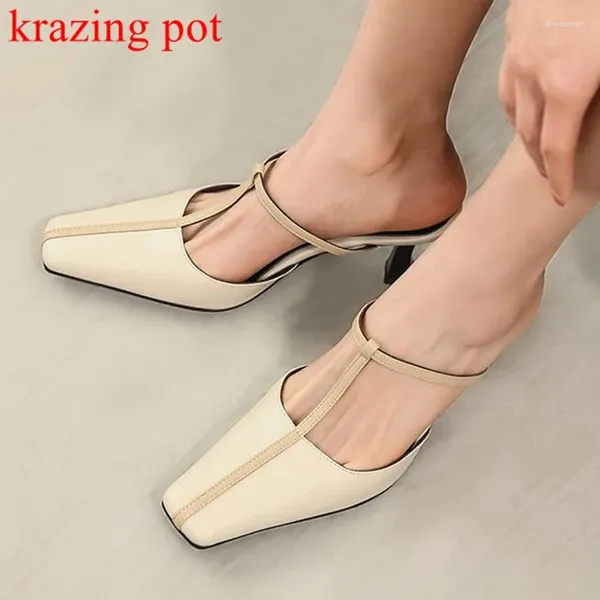 Sandalias Krazing Pot elegante Chic mulas cuadradas de cuero de grano