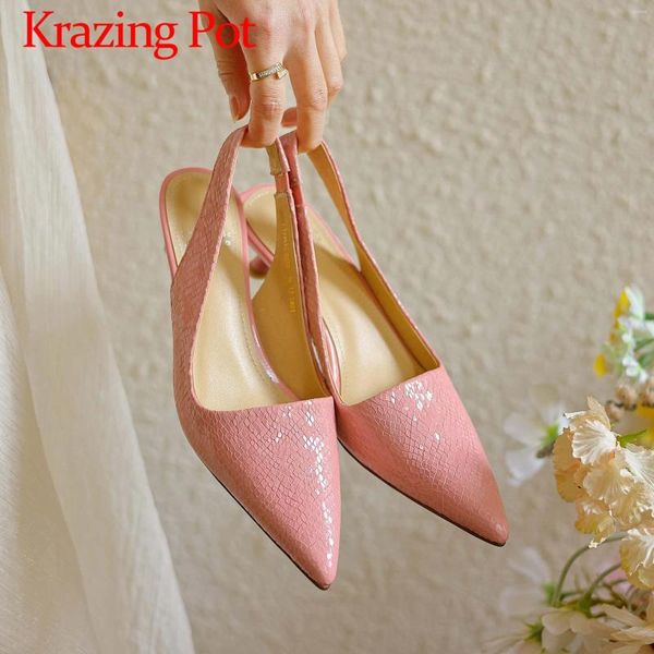 Sandales krazing pot cuir en cuir en cuir pointu pointu les talons de mèche glisser sur les motifs de fronde ventilent les femmes sucrées