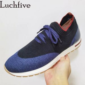 Sandales lacets up tricot seins chaussures rond orteil modes de paresseux talons basses élastiques mâles élastiques piste bleu gris zapatos de hombre