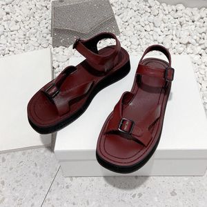 Sandales dames chaussures de sport la ligne designer marque de mode en cuir épais fond boucle bout ouvert noir bordeaux 2023 été nouvelles chaussures de plage en plein air 35-40 avec boîte