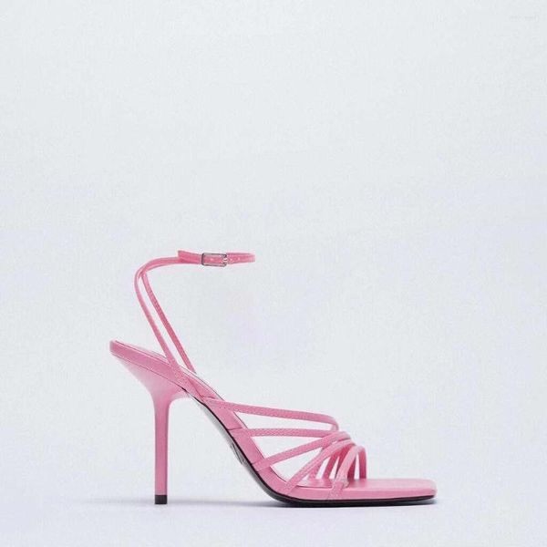 Sandalias de mujer a la moda con punta abierta Stiletto 2023 correa de verano temperamento tacones altos ropa Formal banquete zapatos de mujer marca rosa