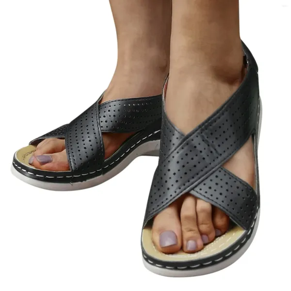 Sandálias senhoras moda verão boho cunha salto esponja hookloop para mulheres confortáveis dressy