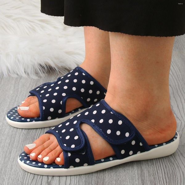 Sandalias Mujer Moda Verano Tela Transpirable Lunares Estampado Punta Abierta Gancho Bucle Plano