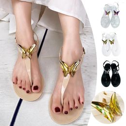 Sandals dames plate roma talons d'été strass de papillon cristal jelly toe plage grande taille