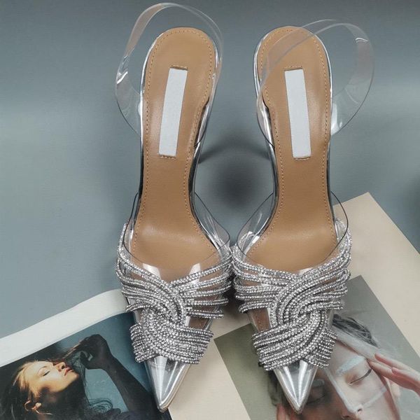 Sandalias de mujer de tacón alto con diamantes de imitación, correa transparente, zapatos de mujer con espalda romana, copa de vino, verano Sexy 2022