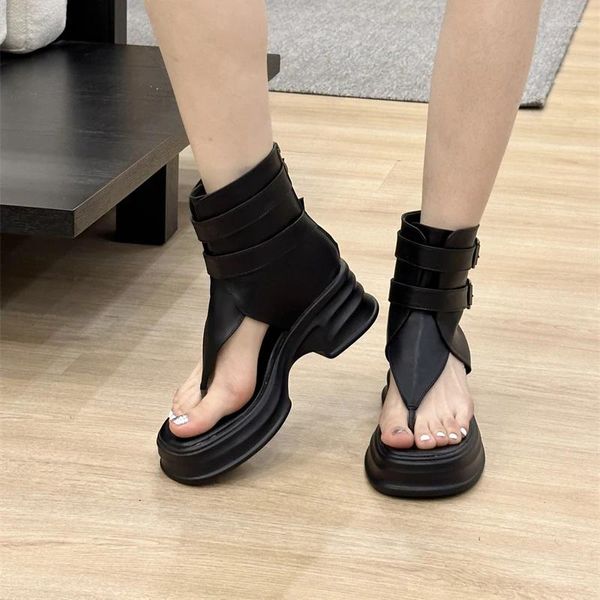 Sandalias de tacón alto para Mujer, chanclas con cinturón negro, hebilla de gladiador, plataforma de verano, zapatos altos, Sandalia para Mujer