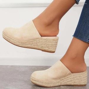 Sandalen Dames Muilezels Wiggen Mode Suede Gesloten Teen Slip Op Backless Hakken Schoenen Voor Vrouwen Zomer Casual Strand Sandalias