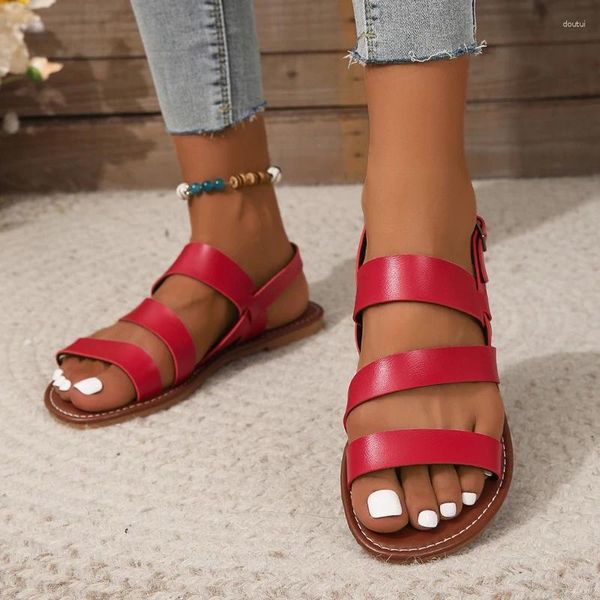 Sandalias Zapatos de mujer 2024 Hebilla Correa Mujer Verano Luz Casual Mujeres Peep Toe Sólido Plano