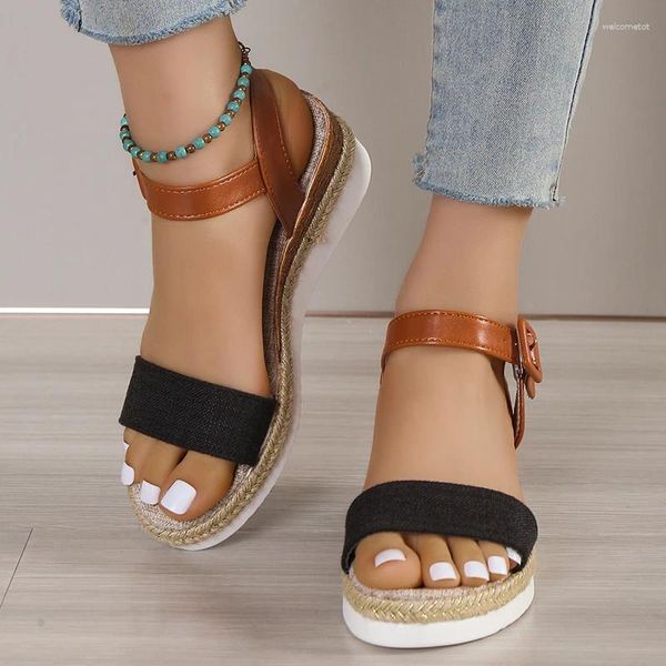 Sandalias Zapatos de mujer a la venta 2024 Correa de tobillo Mujer Verano Casual Mujer Plataforma Cuña Hebilla Sandalias femeninas