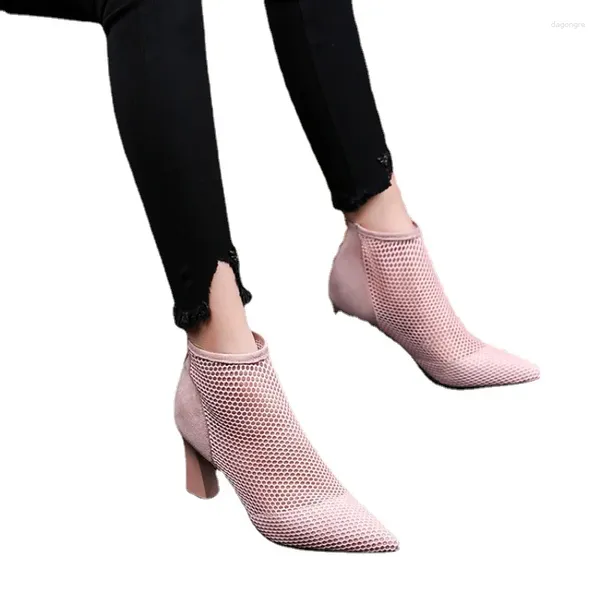 Sandalias Zapatos de mujer en venta Modren Sandalia Concisa Cremallera Tacones altos Color sólido Malla Tacón cuadrado Bombas Moda Mujer Zapato Zapatos Mujer