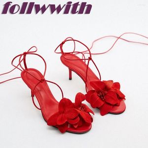 Sandals dames fleurs rouges massives lacets usines sexy