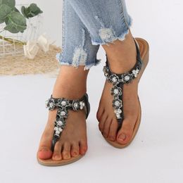 Sandales Lady Toe Folk Retro Diamond Wedges Casual Femmes Taille 12 Large Largeur Slide Strass