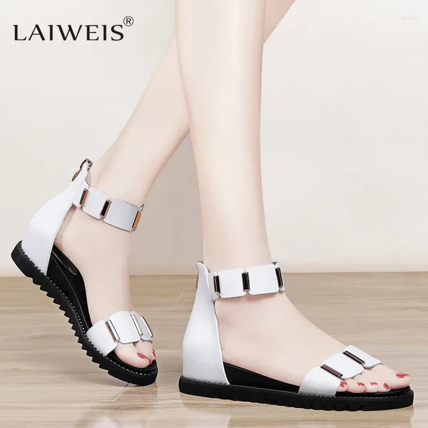 Sandals laiweis flats de luxe femmes ouverts ouverts mid-coulf longueur couverture talon slip on metal décoration