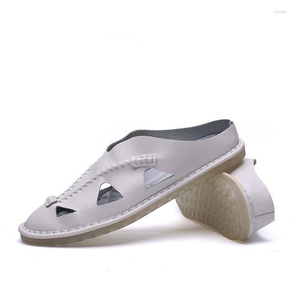 Sandales Grand sur Masculino Hommes Véritable Toe Homme Trous Cuero Sandalias Slip Caoutchouc Gladiateur Unisexe Boucle Mâle Blanc Masculina Chaussures De